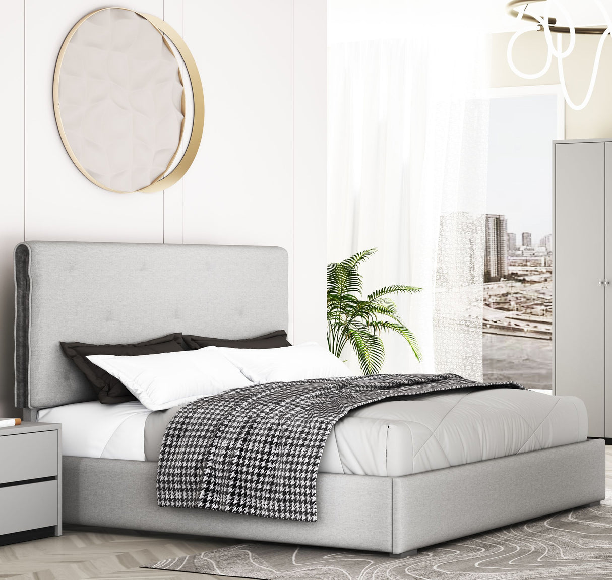 غرفة نوم جراون باللون الرمادي