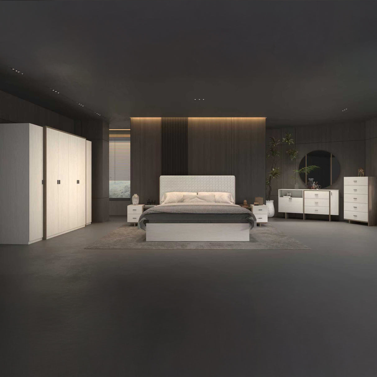 غرفة نوم رولانا باللون الرمادي الفاتح