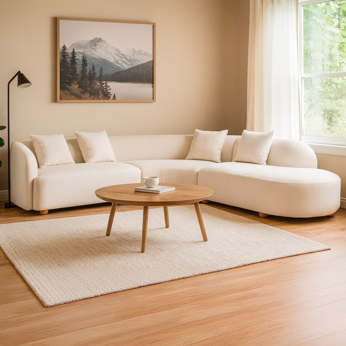 كنب ويدا زاوية باللون الكريمي الرمادي