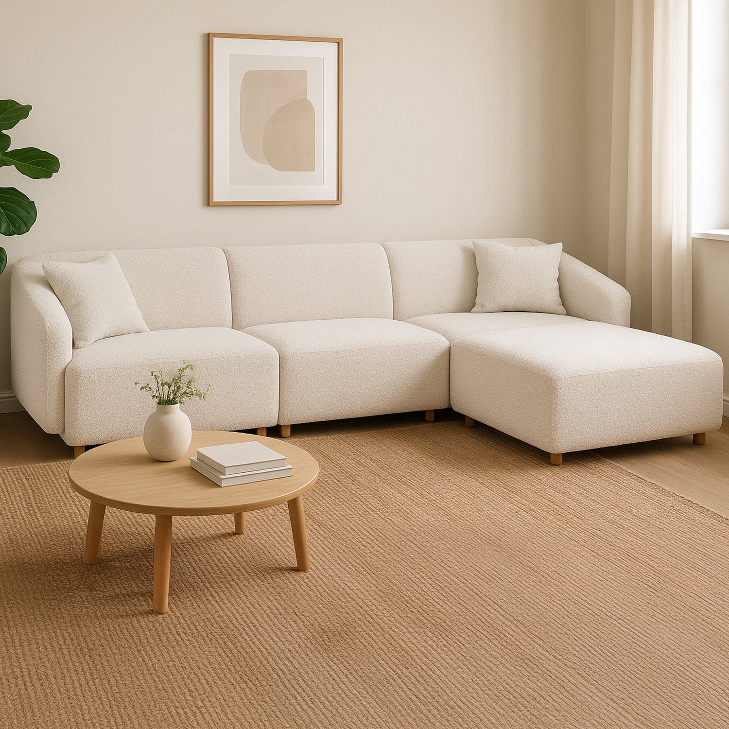 كنب ليني زاوية باللون الأبيض