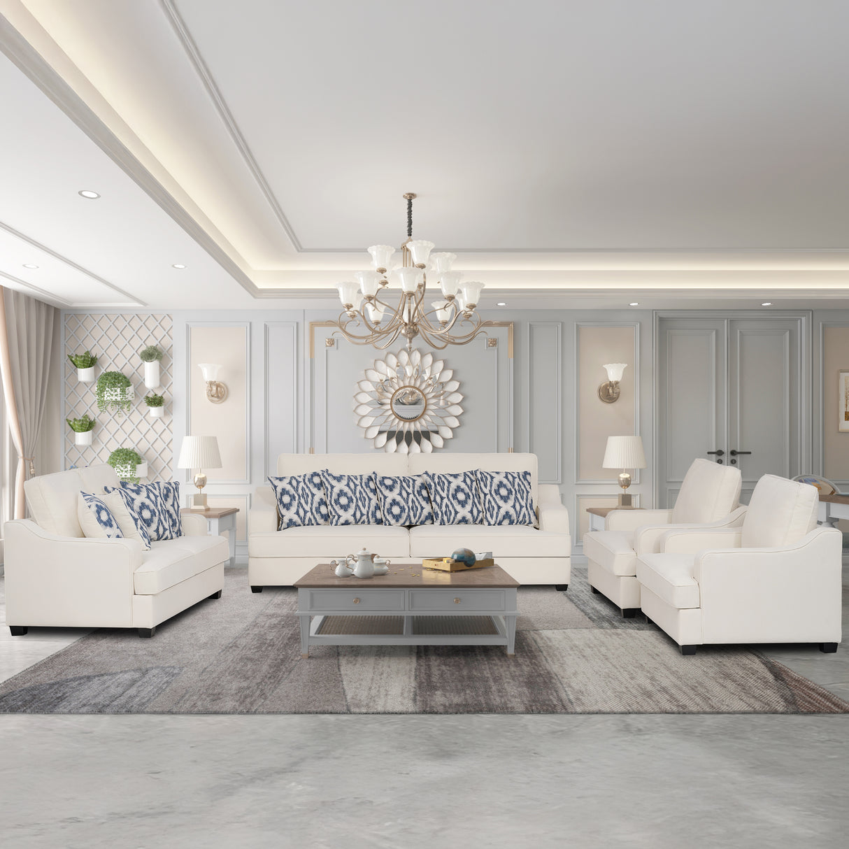 طقم كنب مونرو باللون الأبيض