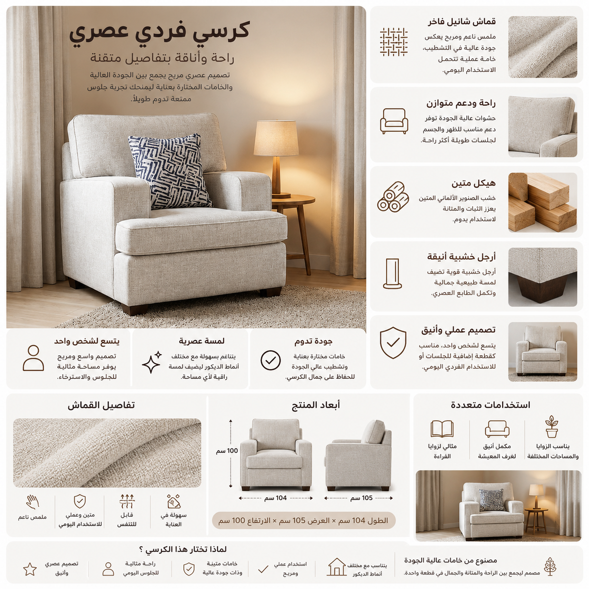 كنب فردي كارينو باللون الأبيض