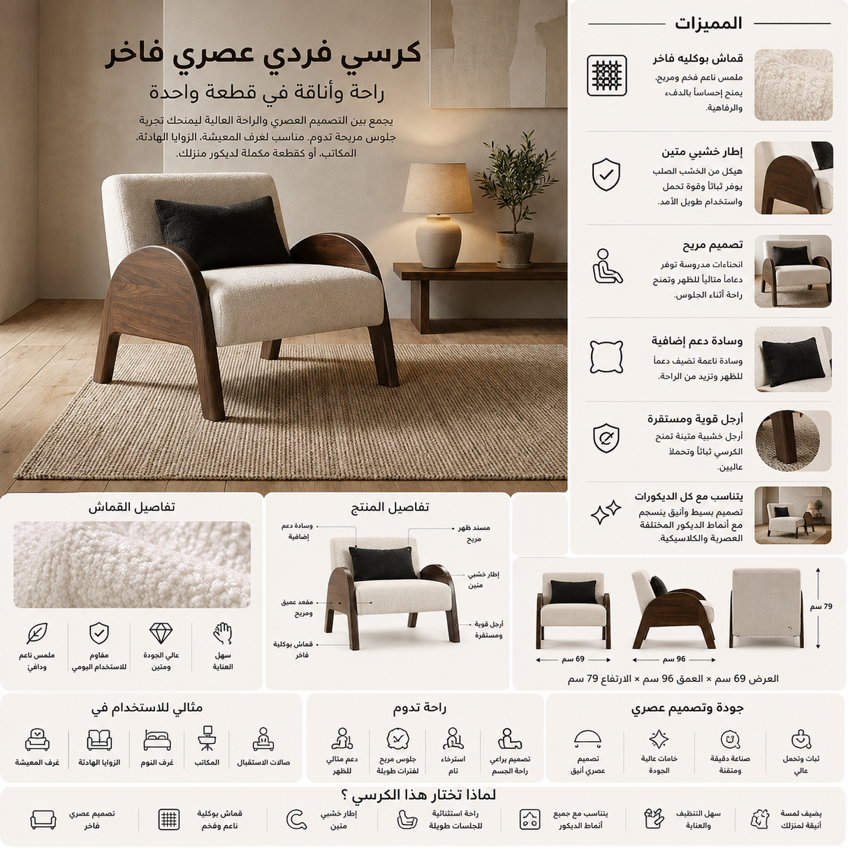 كنب أوريون فردي باللون الأبيض
