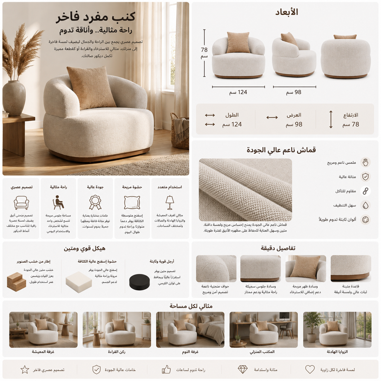 كنب لورينا فردي باللون البني