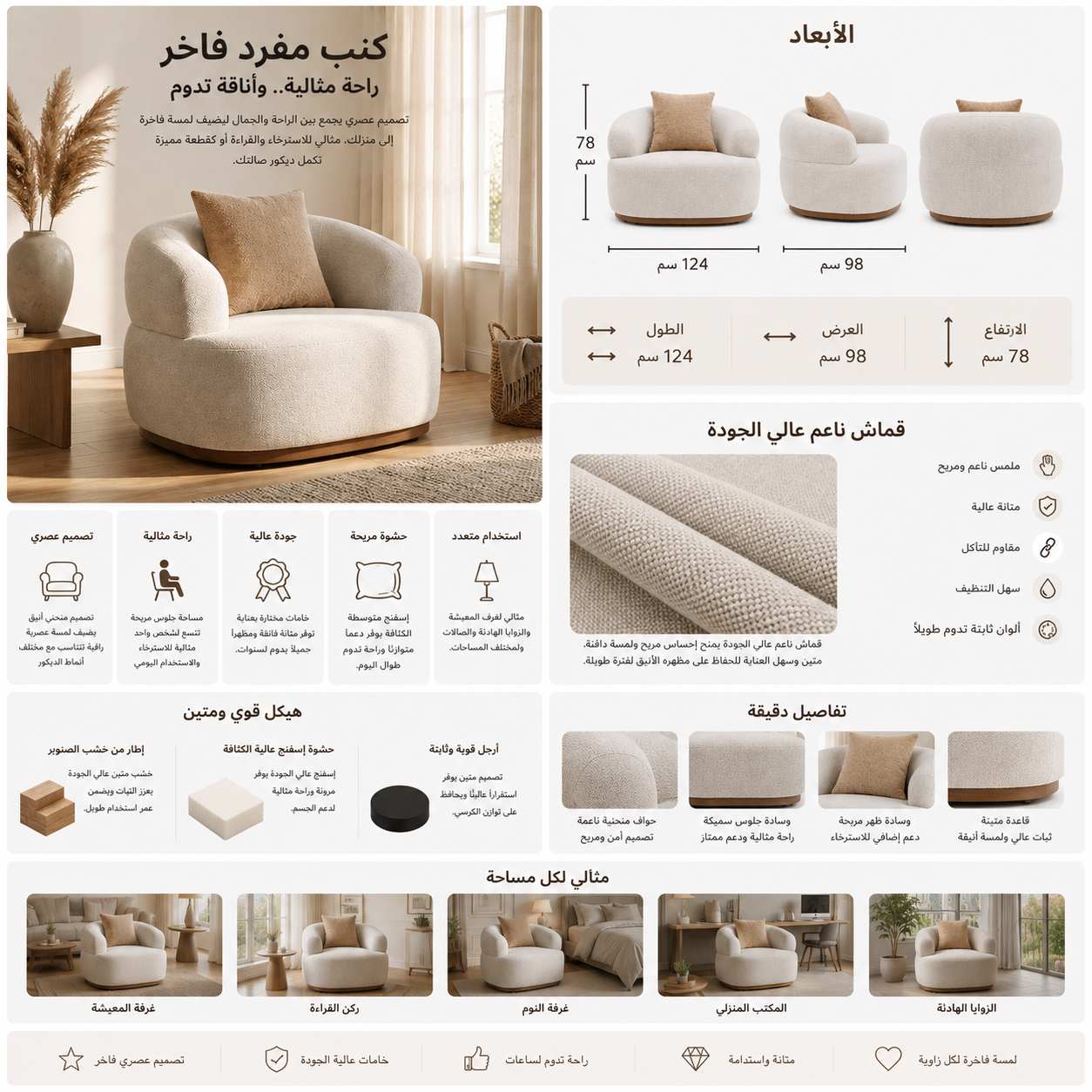 كنب لورينا فردي باللون البني