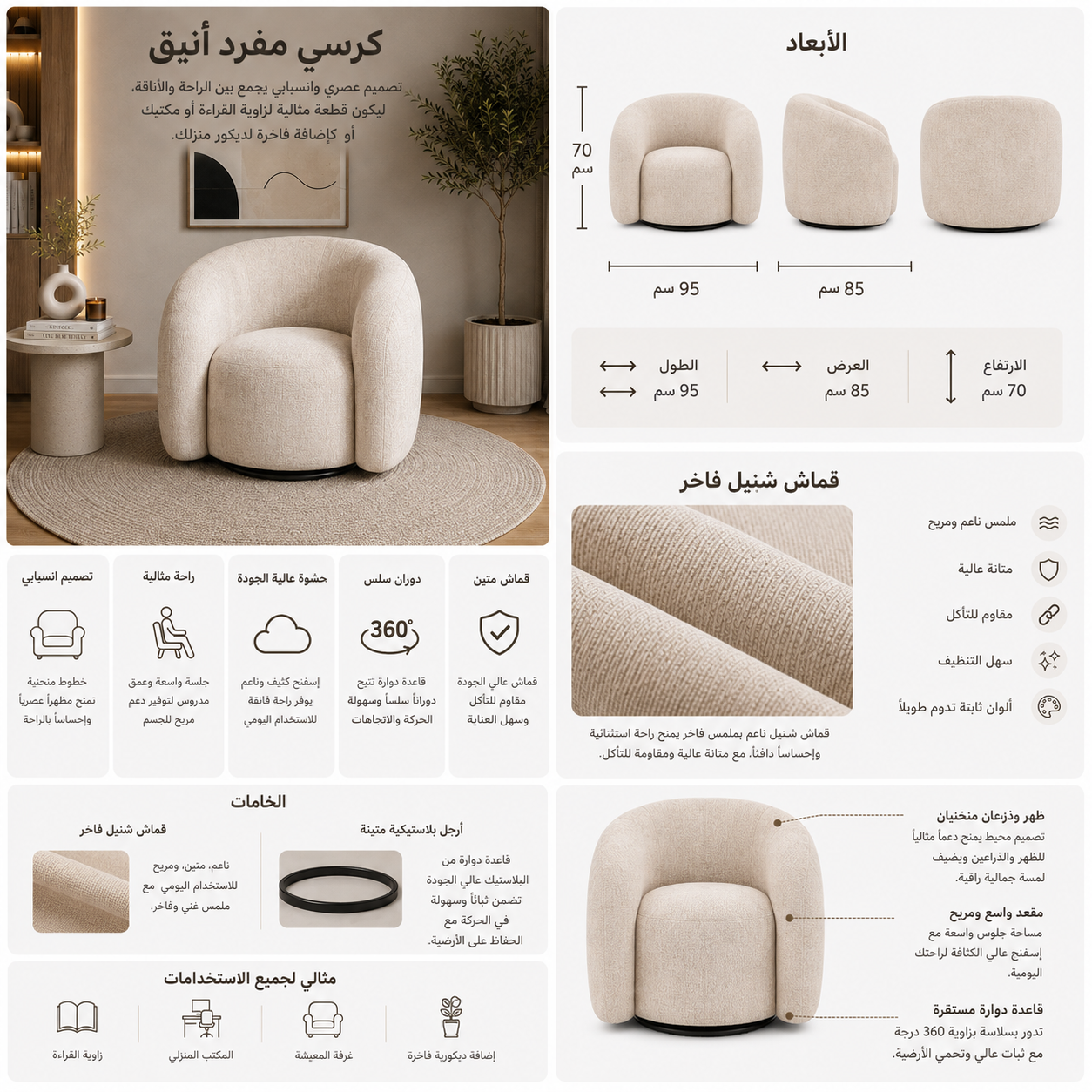 كنب أليرون فردي باللون الكريمي