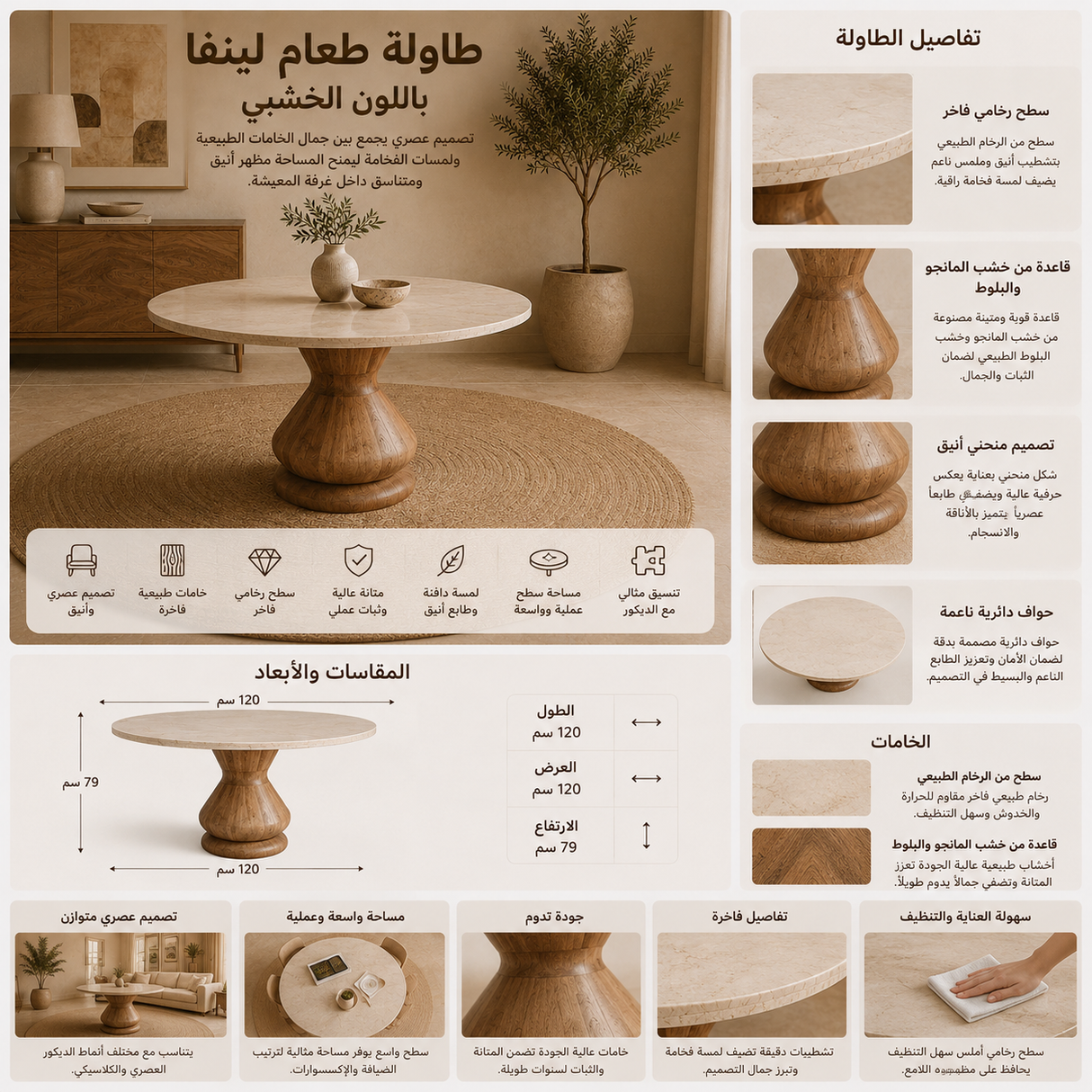 طاولة طعام لينفا باللون الخشبي