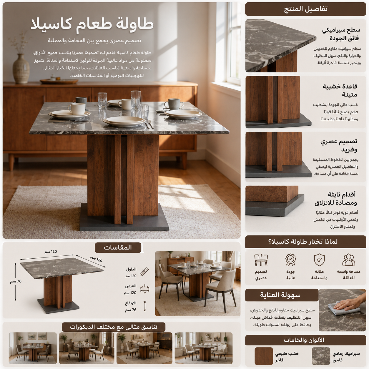 طاولة طعام كاسيلا باللون الخشبي