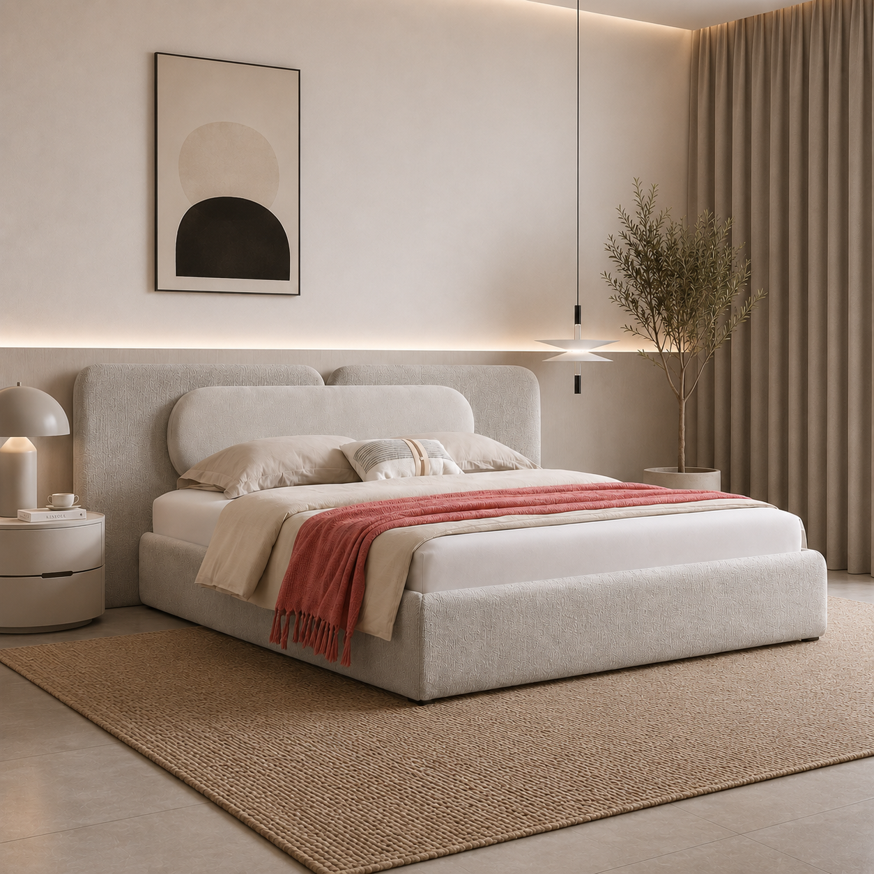 سرير كاريما باللون الكريمي