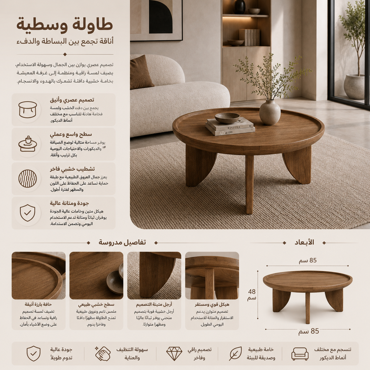 طاولة وسطية ويسل باللون البنى