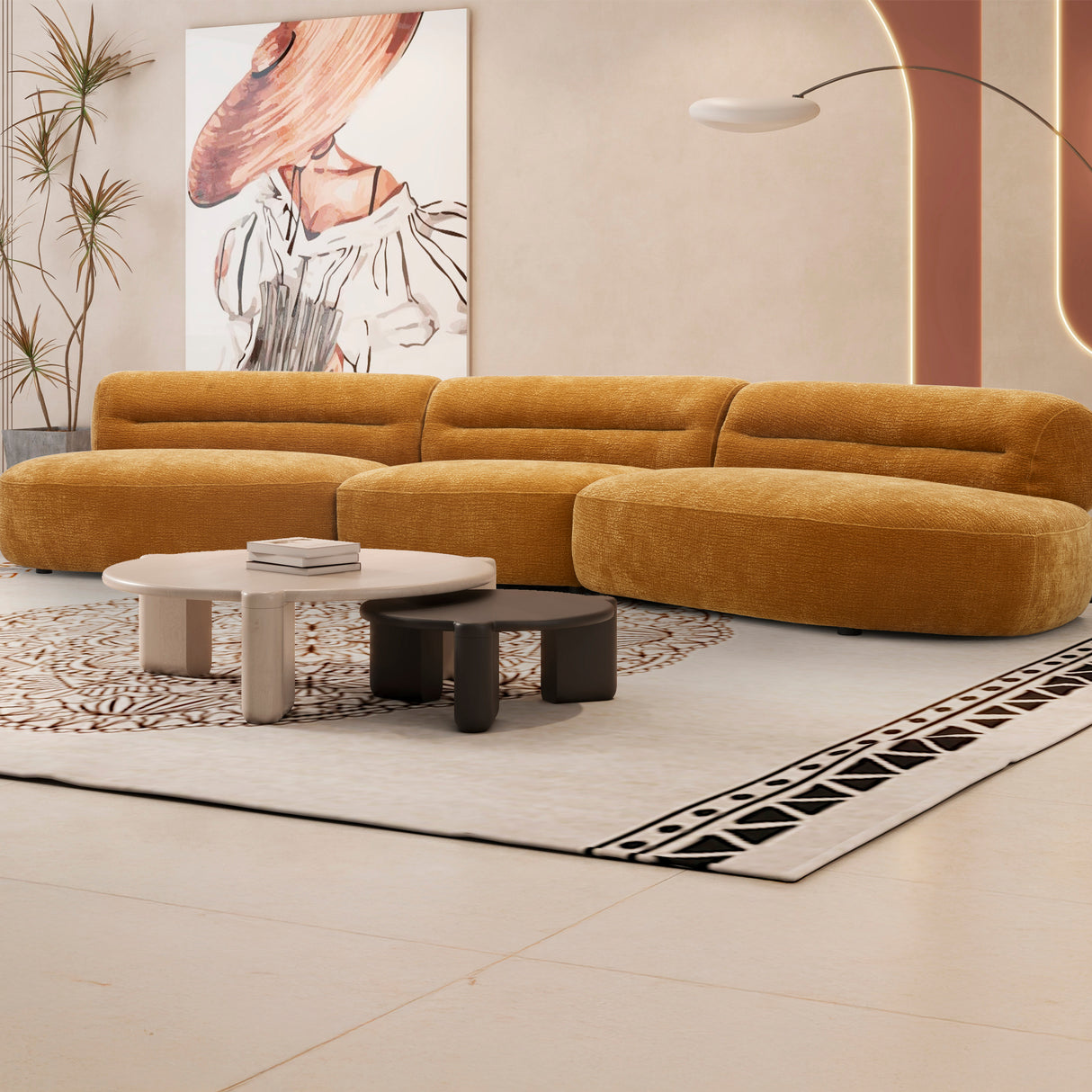 كنب ثلاثي ريان باللون البرتقالي